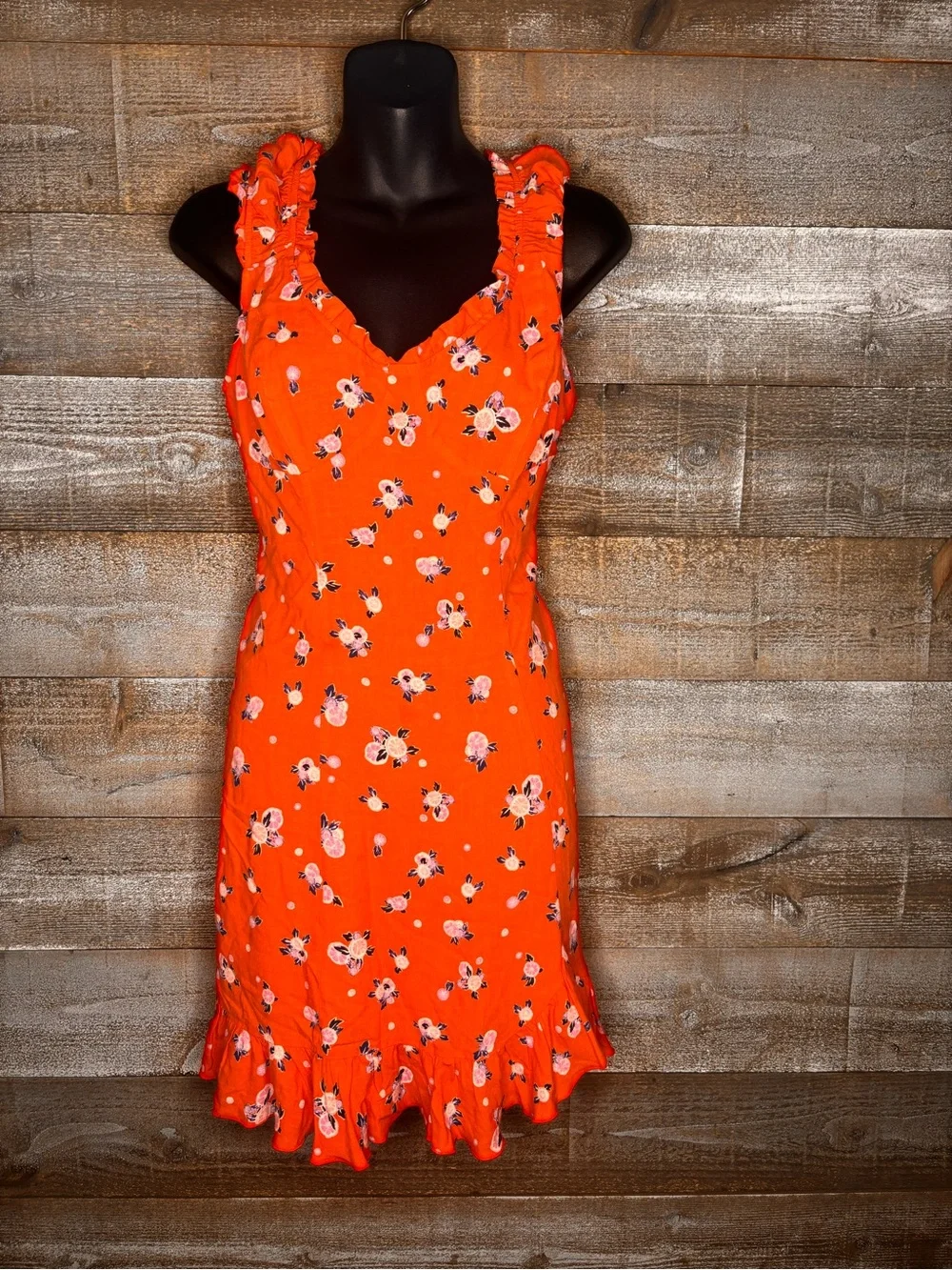 Free People Like A Lady Linen Blend Mini Dress Orange Fruit ruffles